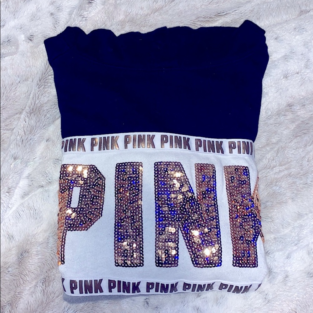 Black and rose gold pink hoodie with no string